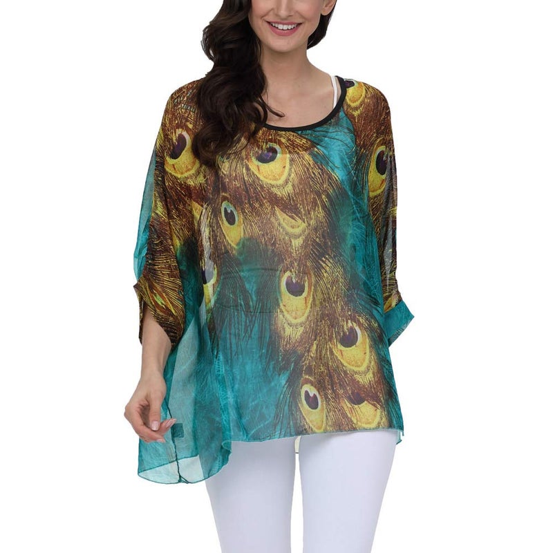 Ckikiou Plus Size Batwing Flowy Semi Sheer Chiffon Blouse Tunic for Women Summer Floral Print Boho Beach Cover ups - Image 5